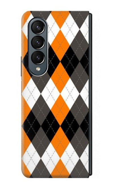 W3421 Black Orange White Argyle Plaid Hard Case For Samsung Galaxy Z Fold 4