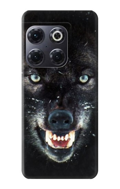 W2823 Black Wolf Blue Eyes Face Hard Case and Leather Flip Case For OnePlus 10T