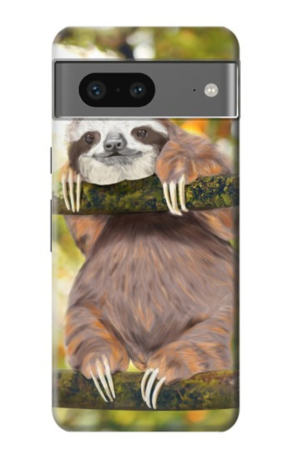 W3138 Cute Baby Sloth Paint Hard Case and Leather Flip Case For Google Pixel 7