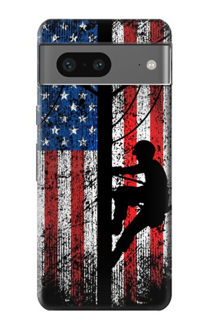 W3803 Electrician Lineman American Flag Hard Case and Leather Flip Case For Google Pixel 7