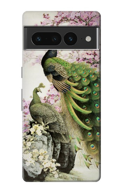 W2773 Peacock Chinese Brush Painting Hard Case and Leather Flip Case For Google Pixel 7 Pro