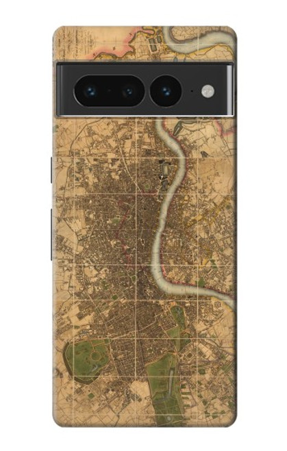 W3230 Vintage Map of London Hard Case and Leather Flip Case For Google Pixel 7 Pro