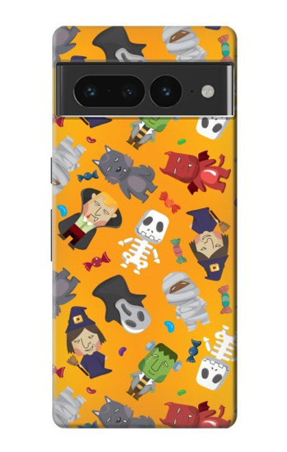 W3275 Cute Halloween Cartoon Pattern Hard Case and Leather Flip Case For Google Pixel 7 Pro