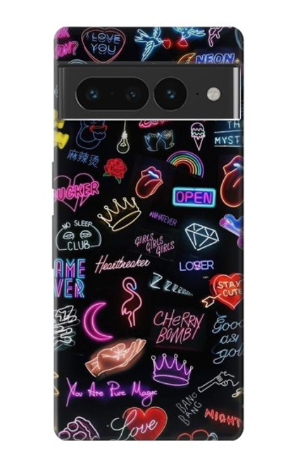 W3433 Vintage Neon Graphic Hard Case and Leather Flip Case For Google Pixel 7 Pro