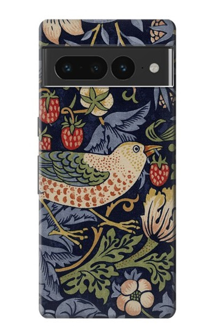 W3791 William Morris Strawberry Thief Fabric Hard Case and Leather Flip Case For Google Pixel 7 Pro