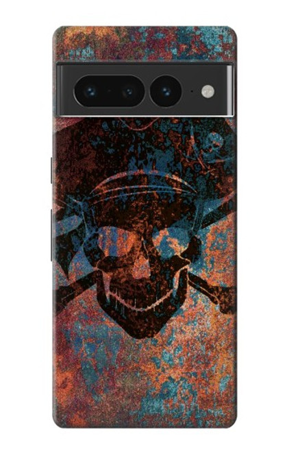 W3895 Pirate Skull Metal Hard Case and Leather Flip Case For Google Pixel 7 Pro