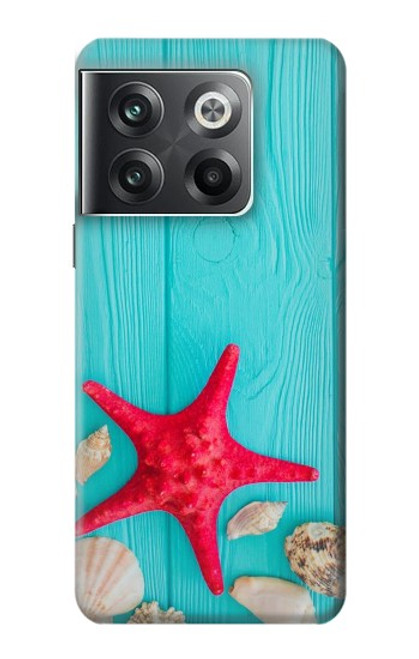 W3428 Aqua Wood Starfish Shell Hard Case and Leather Flip Case For OnePlus Ace Pro