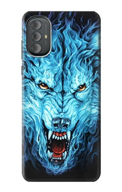 W0752 Blue Fire Grim Wolf Hard Case and Leather Flip Case For Motorola Moto G Power 2022, G Play 2023