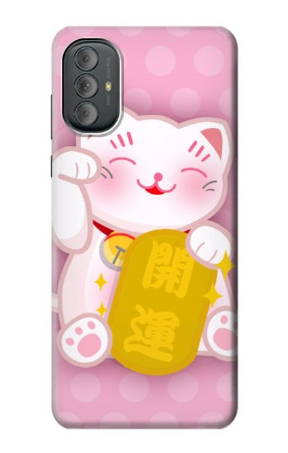 W3025 Pink Maneki Neko Lucky Cat Hard Case and Leather Flip Case For Motorola Moto G Power 2022, G Play 2023