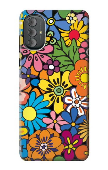 W3281 Colorful Hippie Flowers Pattern Hard Case and Leather Flip Case For Motorola Moto G Power 2022, G Play 2023