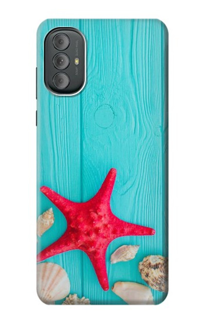 W3428 Aqua Wood Starfish Shell Hard Case and Leather Flip Case For Motorola Moto G Power 2022, G Play 2023