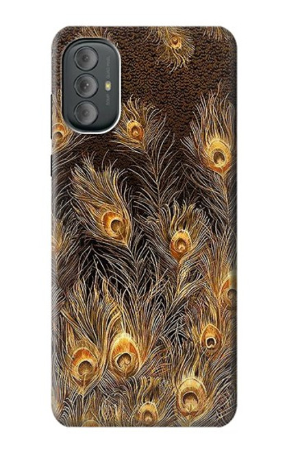 W3691 Gold Peacock Feather Hard Case and Leather Flip Case For Motorola Moto G Power 2022, G Play 2023