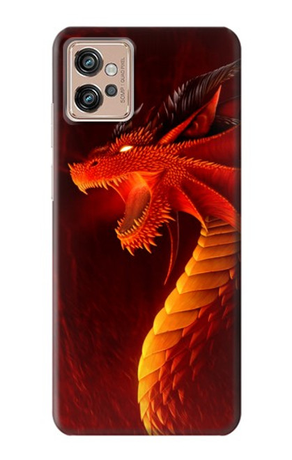 W0526 Red Dragon Hard Case and Leather Flip Case For Motorola Moto G32