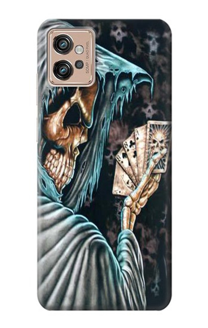 W0748 Grim Reaper Death Poker Hard Case and Leather Flip Case For Motorola Moto G32