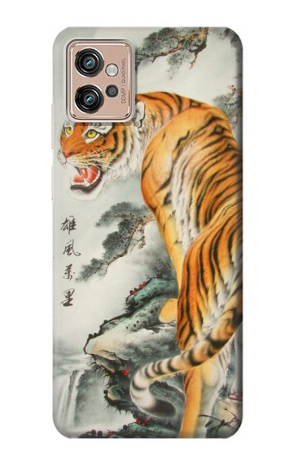 W1934 Chinese Tiger Painting Hard Case and Leather Flip Case For Motorola Moto G32