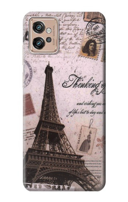 W2211 Paris Postcard Eiffel Tower Hard Case and Leather Flip Case For Motorola Moto G32