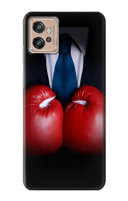 W2261 Businessman Black Suit With Boxing Gloves Hard Case and Leather Flip Case For Motorola Moto G32