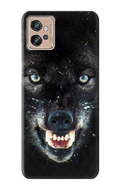 W2823 Black Wolf Blue Eyes Face Hard Case and Leather Flip Case For Motorola Moto G32