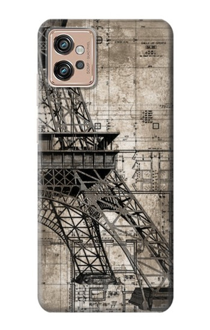 W3416 Eiffel Tower Blueprint Hard Case and Leather Flip Case For Motorola Moto G32