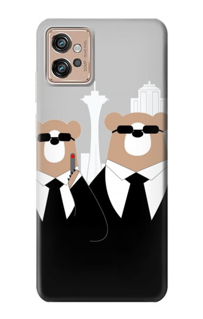 W3557 Bear in Black Suit Hard Case and Leather Flip Case For Motorola Moto G32