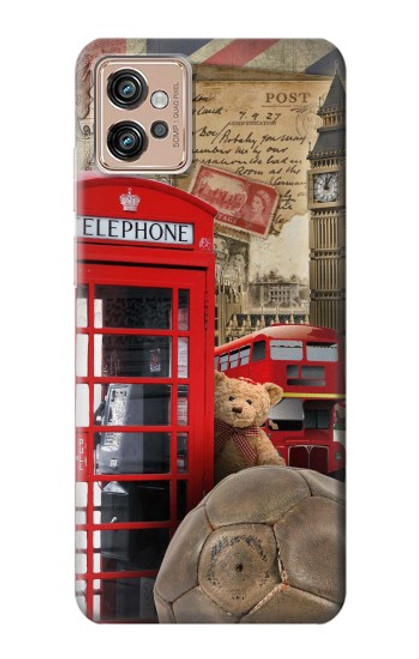 W3856 Vintage London British Hard Case and Leather Flip Case For Motorola Moto G32