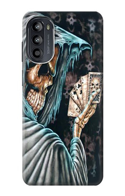 W0748 Grim Reaper Death Poker Hard Case and Leather Flip Case For Motorola Moto G52, G82 5G