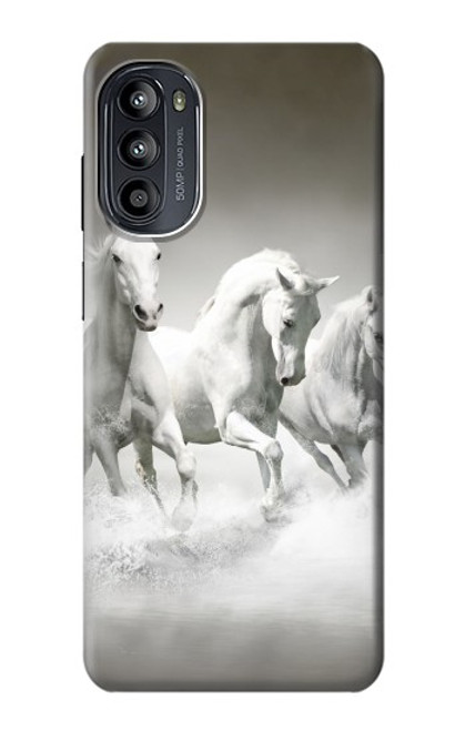 W0933 White Horses Hard Case and Leather Flip Case For Motorola Moto G52, G82 5G