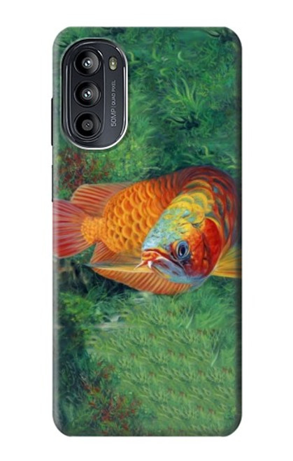 W1157 Red Arowana Fish Hard Case and Leather Flip Case For Motorola Moto G52, G82 5G