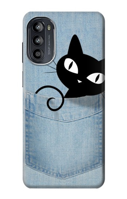 W2641 Pocket Black Cat Hard Case and Leather Flip Case For Motorola Moto G52, G82 5G