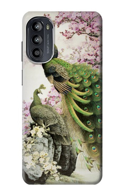 W2773 Peacock Chinese Brush Painting Hard Case and Leather Flip Case For Motorola Moto G52, G82 5G