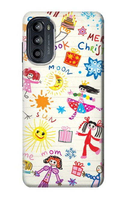 W3280 Kids Drawing Hard Case and Leather Flip Case For Motorola Moto G52, G82 5G