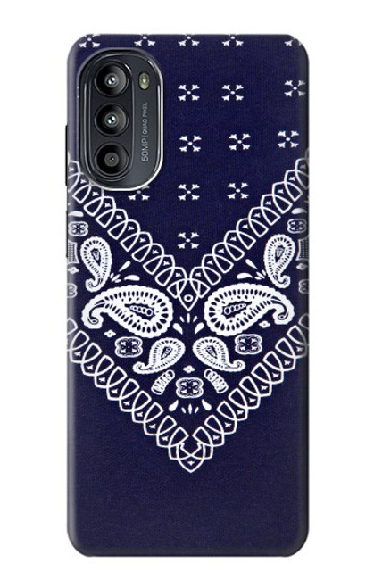 W3357 Navy Blue Bandana Pattern Hard Case and Leather Flip Case For Motorola Moto G52, G82 5G