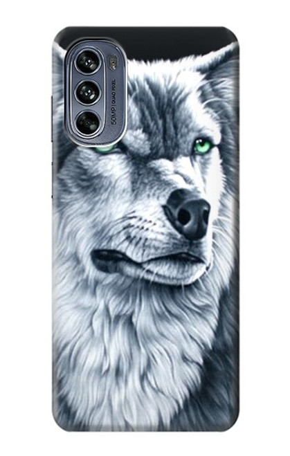 W0123 Grim White Wolf Hard Case and Leather Flip Case For Motorola Moto G62 5G