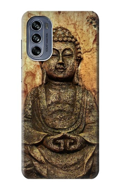 W0344 Buddha Rock Carving Hard Case and Leather Flip Case For Motorola Moto G62 5G