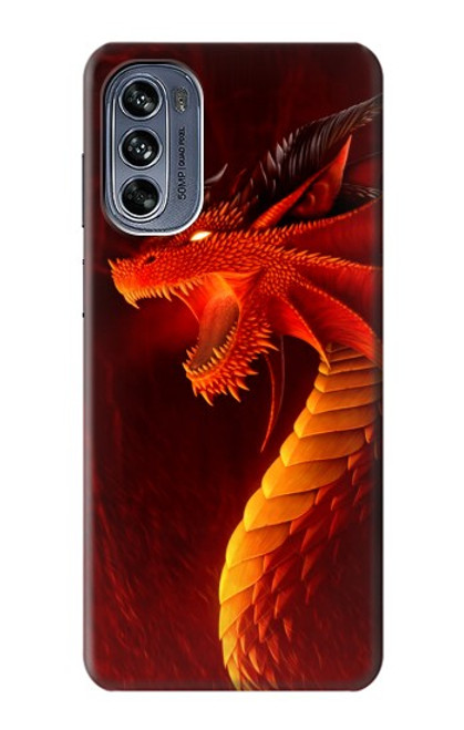 W0526 Red Dragon Hard Case and Leather Flip Case For Motorola Moto G62 5G