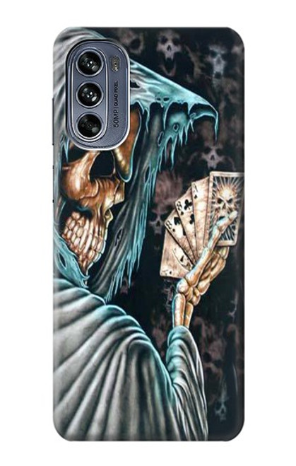 W0748 Grim Reaper Death Poker Hard Case and Leather Flip Case For Motorola Moto G62 5G