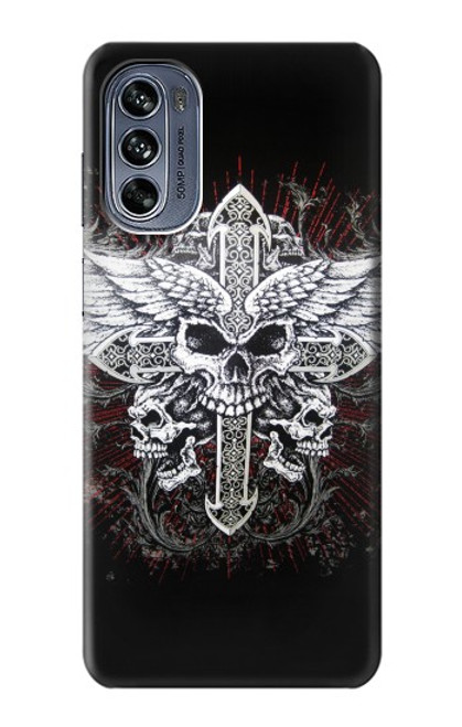 W1434 Skull Wing Tattoo Biker Hard Case and Leather Flip Case For Motorola Moto G62 5G