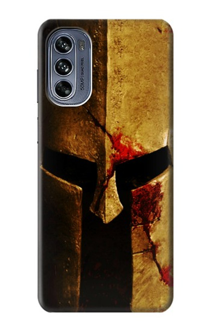 W2439 Warrior Spartan Helmet Hard Case and Leather Flip Case For Motorola Moto G62 5G