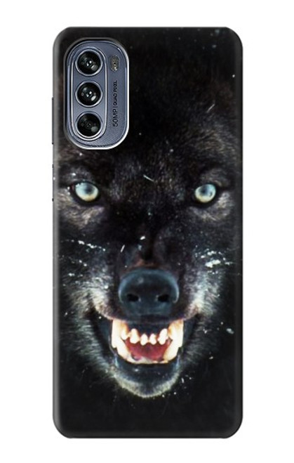 W2823 Black Wolf Blue Eyes Face Hard Case and Leather Flip Case For Motorola Moto G62 5G