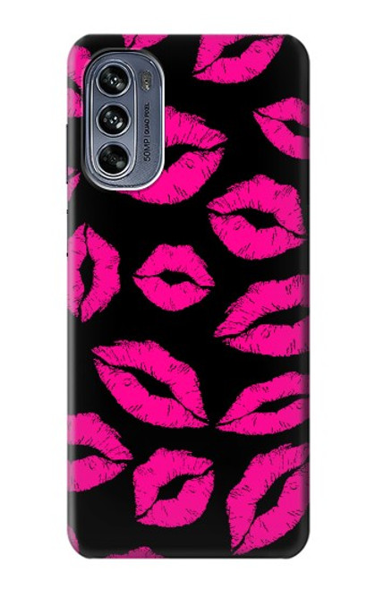 W2933 Pink Lips Kisses on Black Hard Case and Leather Flip Case For Motorola Moto G62 5G