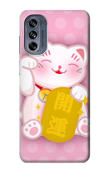 W3025 Pink Maneki Neko Lucky Cat Hard Case and Leather Flip Case For Motorola Moto G62 5G