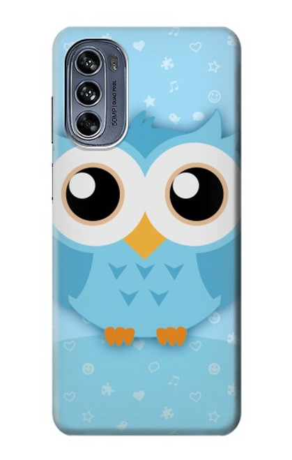 W3029 Cute Blue Owl Hard Case and Leather Flip Case For Motorola Moto G62 5G