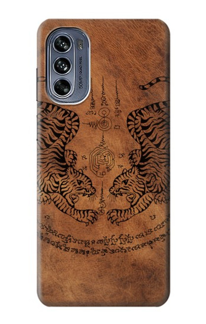 W3209 Sak Yant Twin Tiger Hard Case and Leather Flip Case For Motorola Moto G62 5G