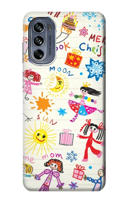 W3280 Kids Drawing Hard Case and Leather Flip Case For Motorola Moto G62 5G