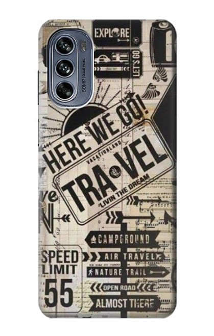 W3441 Vintage Travel Hard Case and Leather Flip Case For Motorola Moto G62 5G