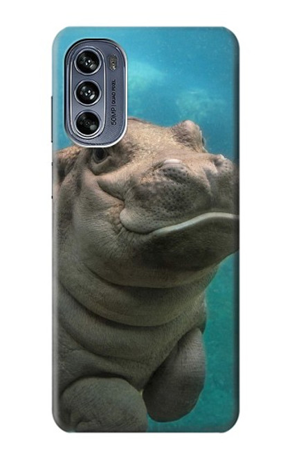 W3871 Cute Baby Hippo Hippopotamus Hard Case and Leather Flip Case For Motorola Moto G62 5G