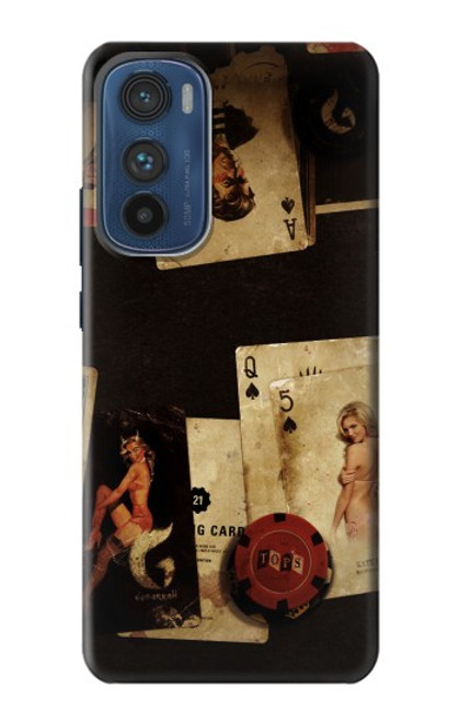 W1069 Old Vintage Sexy Poker Hard Case and Leather Flip Case For Motorola Edge 30