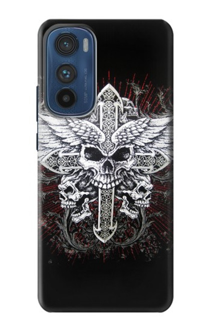 W1434 Skull Wing Tattoo Biker Hard Case and Leather Flip Case For Motorola Edge 30