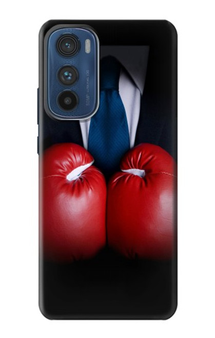 W2261 Businessman Black Suit With Boxing Gloves Hard Case and Leather Flip Case For Motorola Edge 30