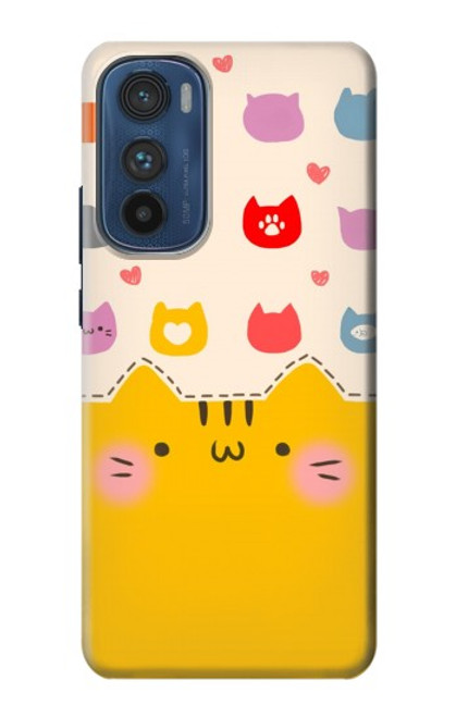 W2442 Cute Cat Cartoon Funny Hard Case and Leather Flip Case For Motorola Edge 30